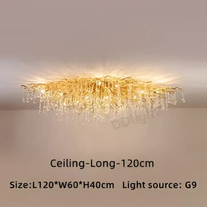 Modern gold crystal luxury ceiling chandelier with cascading glass droplets for elegant dining room decorbites crystal luxury