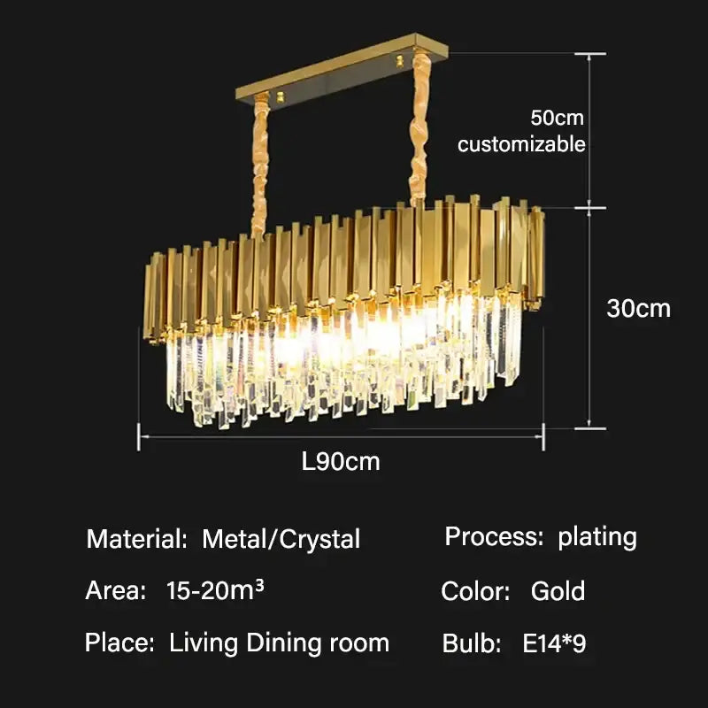 Modern gold crystal oval ceiling chandelier with gold-plated metal and cascading crystal decorbites crystal oval design