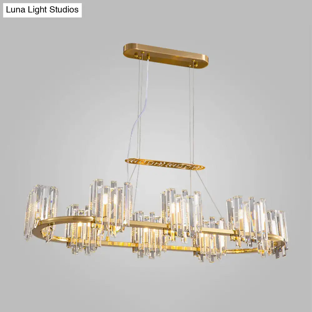 Decorbites modern gold ceiling pendant lamp with clear crystal icicle shade and ornate oval design frame