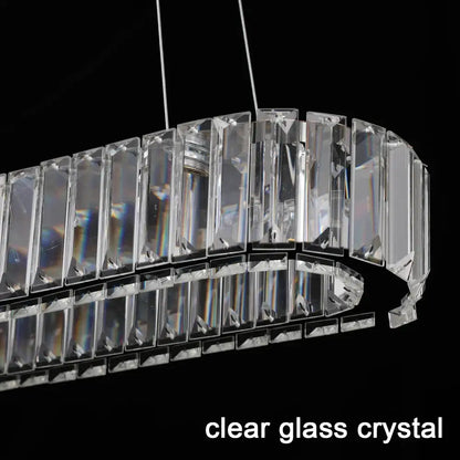 Modern gold crystal oval led chandelier with clear glass crystal faceted prisms in a curved double-tiered design