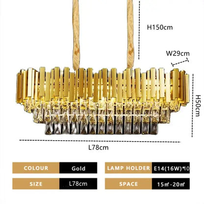 Modern gold crystal pendant chandelier with vertical metallic bars and tiered droplets for dining room decorbites crystal pendant