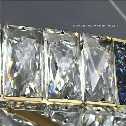 Elegant rectangular modern gold crystal pendant chandelier led with iridescent finish and gold-toned metal accents