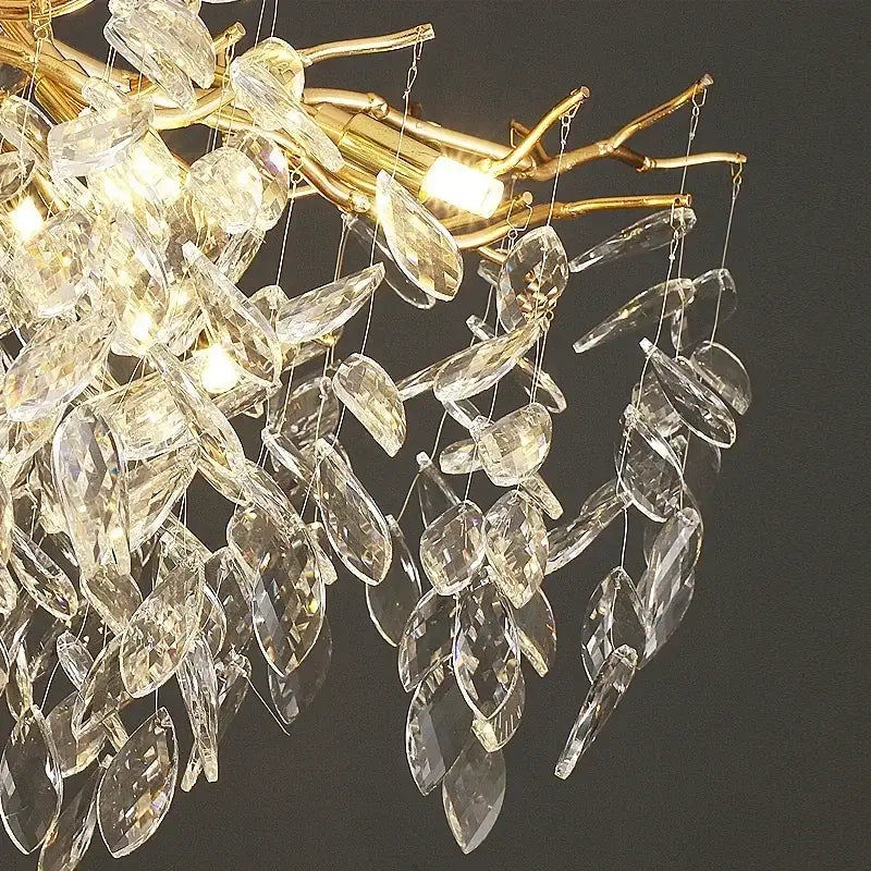 Modern gold crystal pendant chandelier featuring cascading clear crystal leaves for luxury living room decorbites crystal pendant
