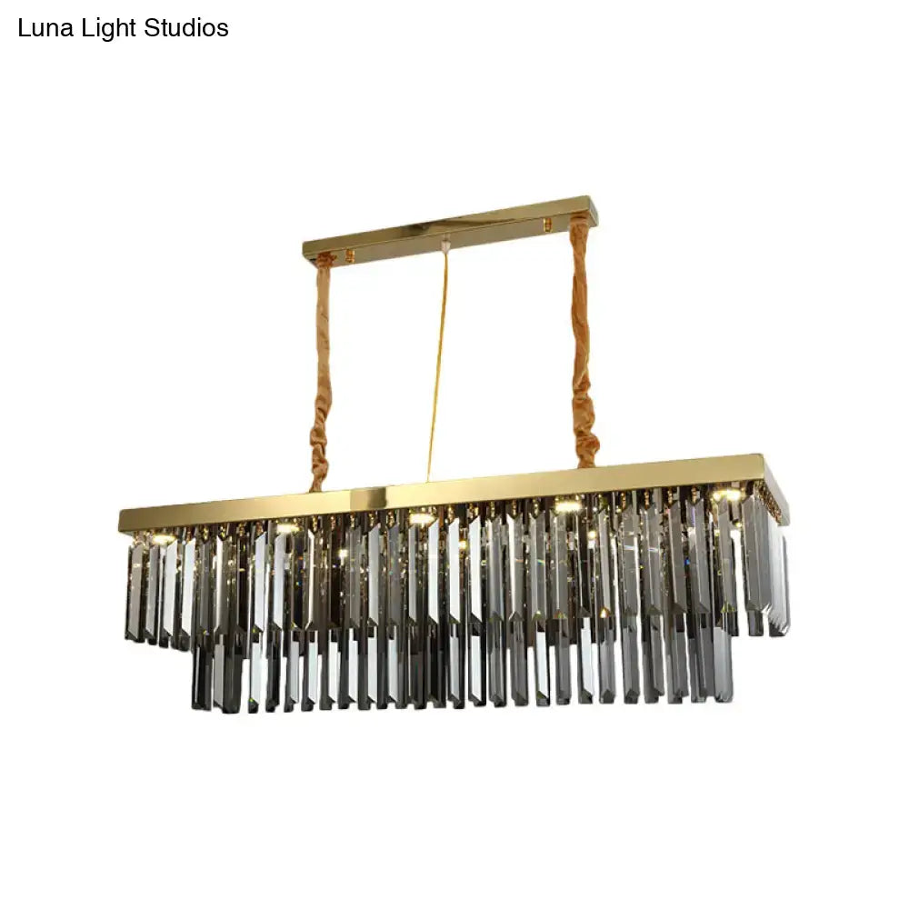 DecorBites™ modern gold pendant light with 10 crystal-cut shades and gold-toned rectangular frame for dining rooms