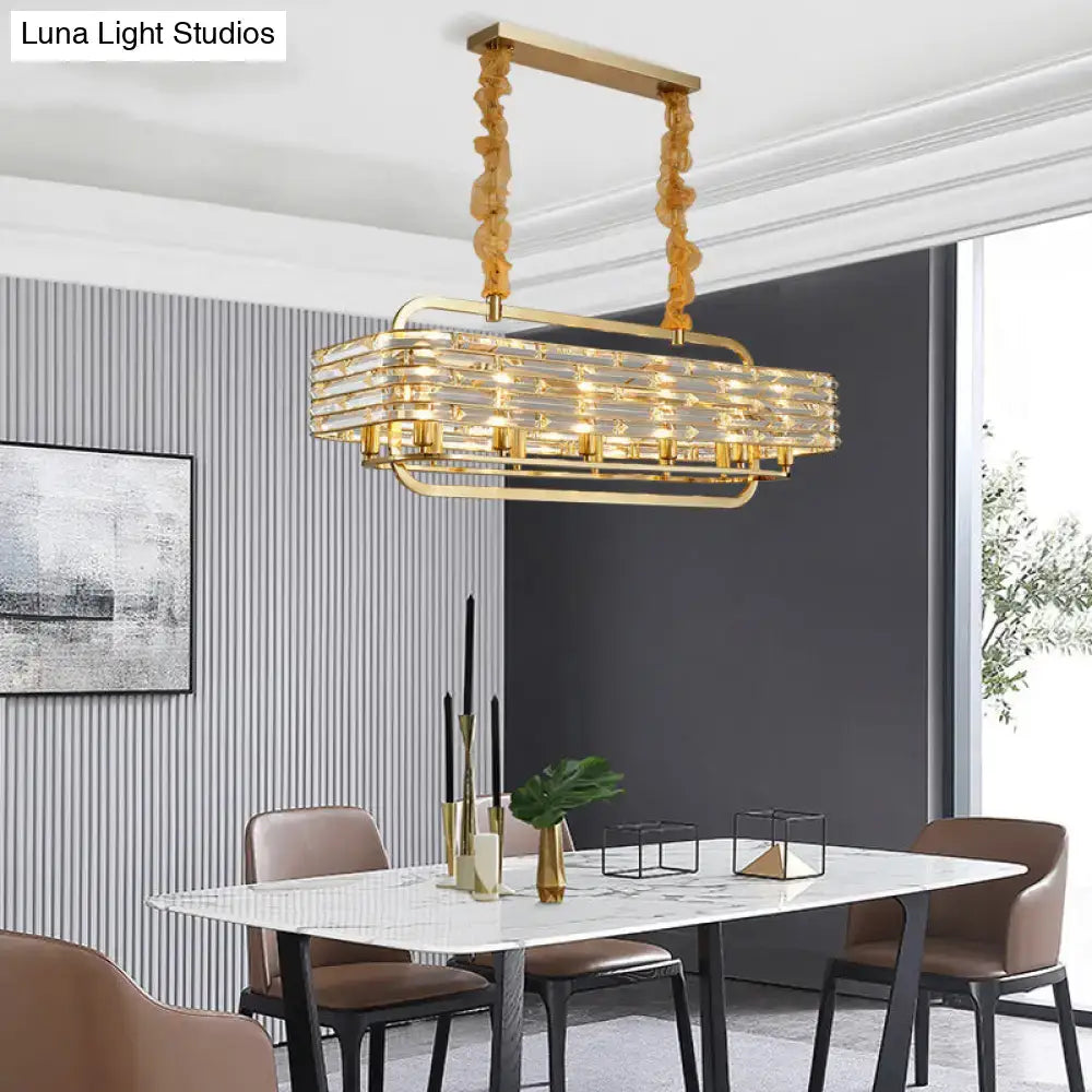 DecorBites modern gold crystal pendant light fixture with 8 heads features layered crystal panels and ornate chains