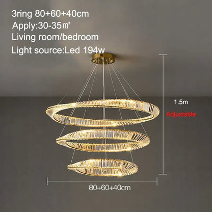 Modern gold crystal ring ceiling lamp featuring a three-tier gold-toned crystal ring ceiling design with led lighting