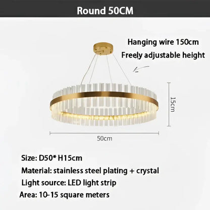 Modern gold crystal ring chandelier with a 50cm gold-plated stainless steel frame and clear crystal accents with led lighting