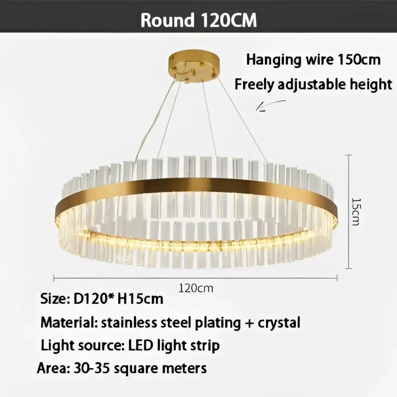 Modern gold crystal ring chandelier with clear crystal accents and led light strip for dining room pendant lighting