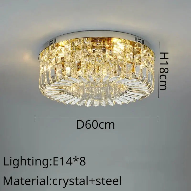 Modern gold crystal ring led ceiling lamp with gold metal frame and cascading clear prisms for elegant decorbites crystal ring decor