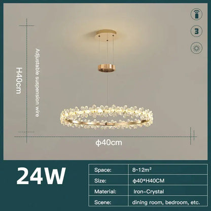 Modern gold crystal ring led chandelier with iron-crystal frame and butterfly pendant for dining room decorbites crystal ring