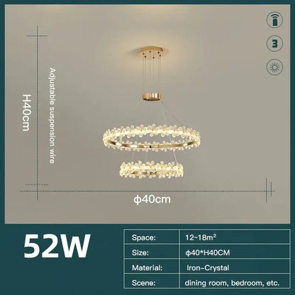Modern gold crystal ring led chandelier with double-ring design and crystal flower accents for dining room decorbites crystal ring