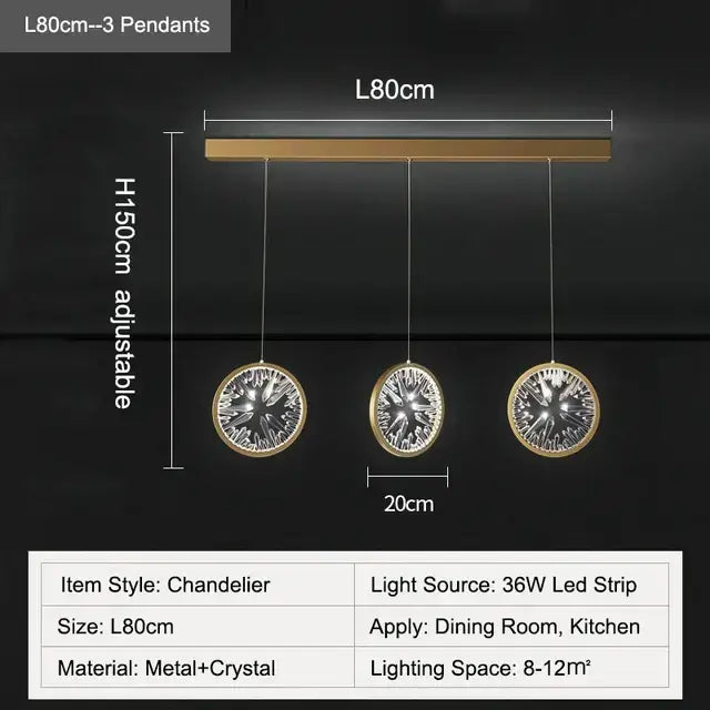 Modern gold crystal ring led chandelier with three hanging crystal pendants for dining room decorbites crystal ring light