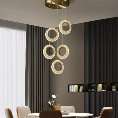 Modern gold-toned crystal ring led chandelier with crystal embellishments for kitchen hanging lamp decorbites crystal ring