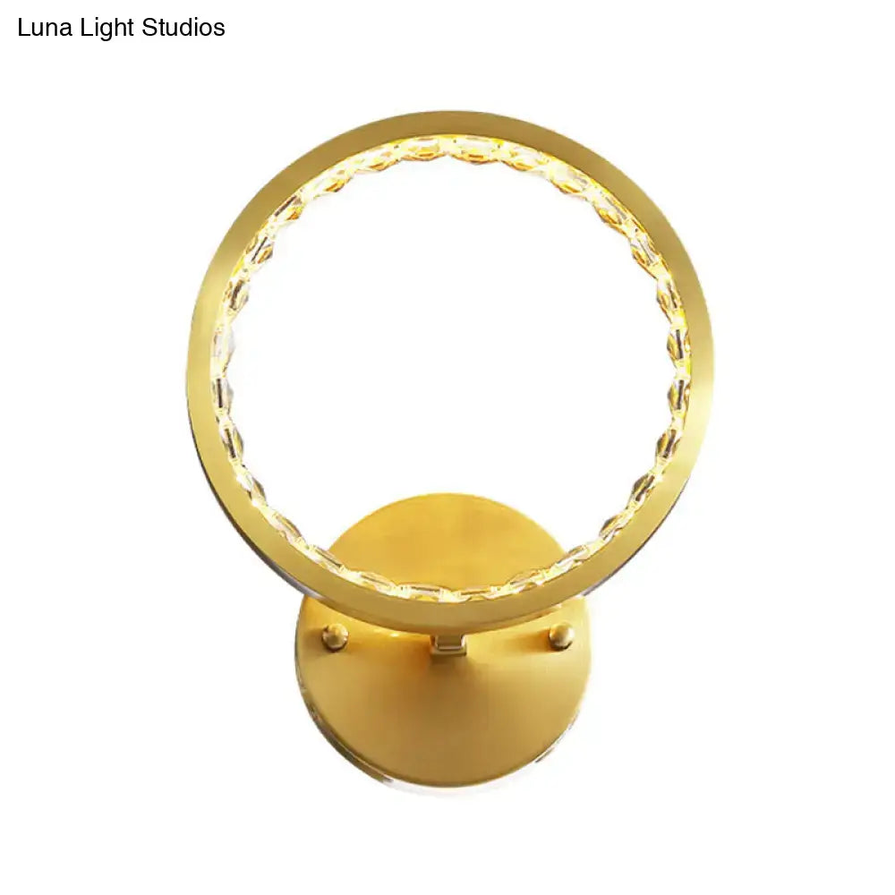 Modern gold crystal ring wall lamp with bulb base fixture type and 110v-120v for bedroom lighting