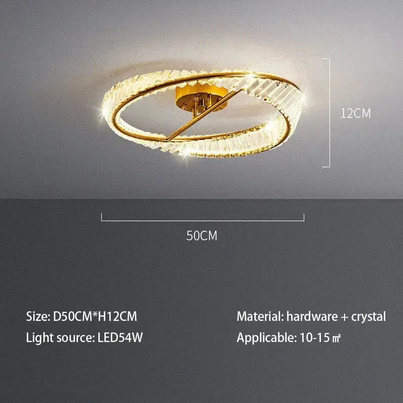 Modern gold crystal rings led ceiling light with gold-toned double rings and clear crystals for living room decorbites ceiling light