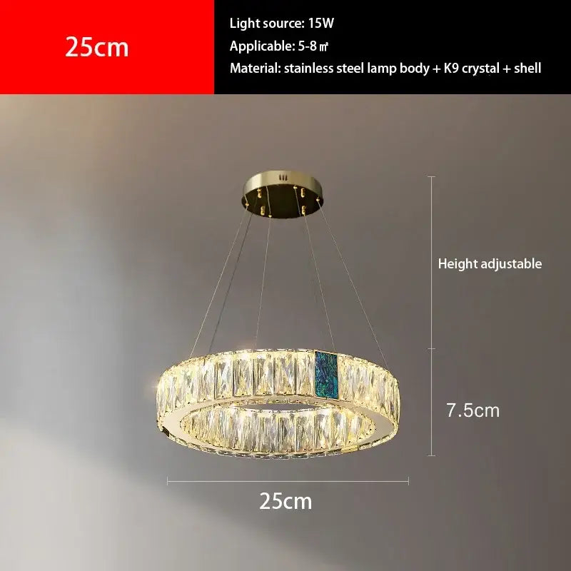 Modern gold crystal round ceiling chandelier with stainless steel frame and clear and blue k9 crystals for dining room decorbites crystal round