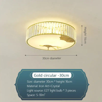 Modern gold crystal round ceiling light with delicate leaf design and crystal accents for bedroom decorbites ceiling light