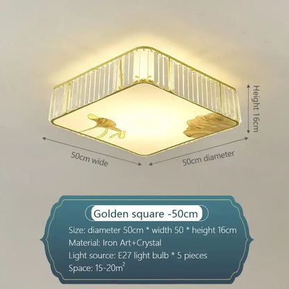 Modern gold crystal round ceiling light with iron art frame and golden leaf motifs for bedroom decorbites crystal round ceiling