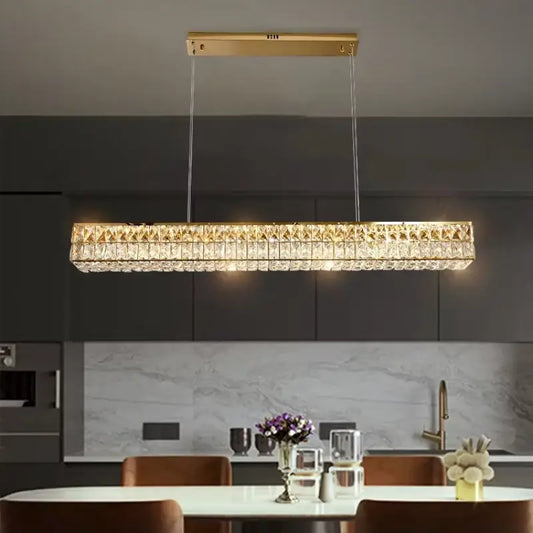 Modern gold crystal steel led pendant light with faceted clear crystals for dining room decorbites crystal steel decor