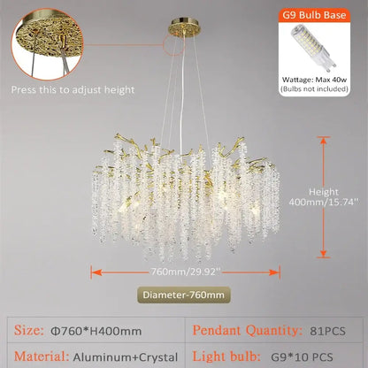 Elegant modern gold crystal tassel chandelier with cascading droplets and adjustable ceiling mount for dining rooms decorbites crystal tassel