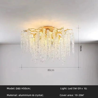 Modern gold crystal tassel led pendant light with a branching aluminum frame and cascading crystal strands for dining room decorbites crystal tassel chandelier