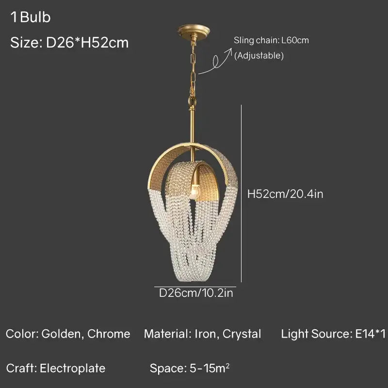 Modern gold crystal tassels led chandelier with golden chrome electroplated finish and cascading crystal tassels decorbites design