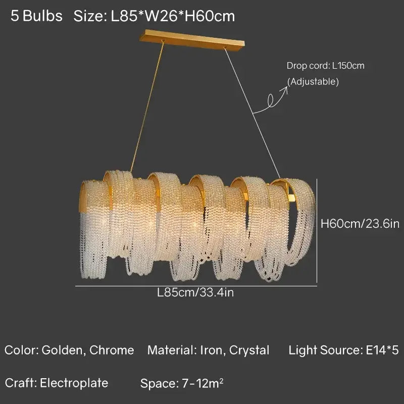 Modern gold crystal tassels led chandelier with golden chrome finish and cascading crystal tassels for dining room decorbites crystal tassels
