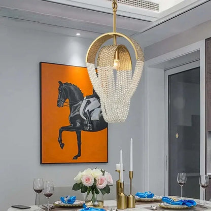 Modern gold crystal tassels led chandelier with cascading crystal tassels and circular frame for dining room light decorbites