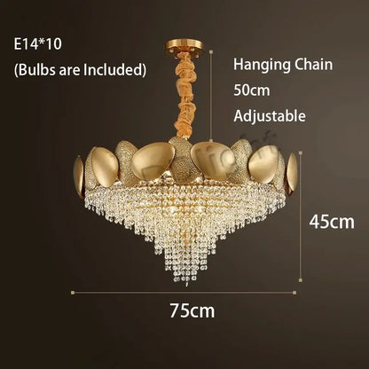 Modern gold crystal tassels led pendant chandelier with faceted crystal droplets and textured oval metallic plates for dining room decorbites crystal tassels