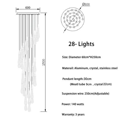 Elegant modern gold crystal tear drop LED pendant light with 28 crystal teardrop pendants on aluminum frame for dining room decorbites crystal tear