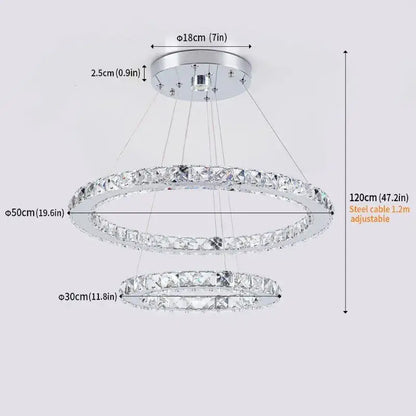 Modern chrome finished double-ring chandelier adorned with sparkling crystals for living room decorbites crystal triangle