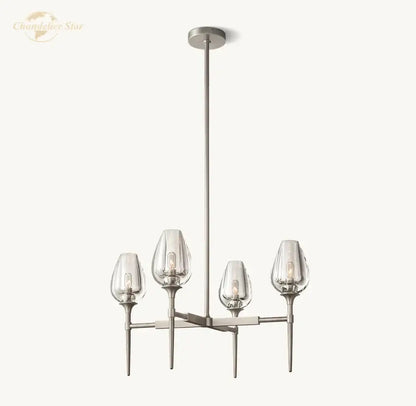 Modern brushed nickel crystal tulip chandelier pendant with four clear glass teardrop shades for dining room decorbites crystal tulip