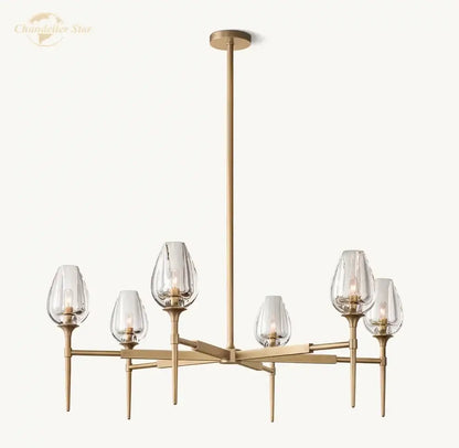 Modern gold decorbites crystal tulip chandelier pendant light with five clear glass teardrop shades and geometric frame