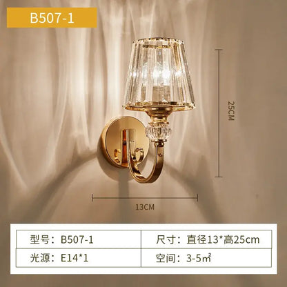 Modern gold crystal wall lamp with faceted crystal shade and decorative accents for elegant bedroom decorbites crystal wall lamp