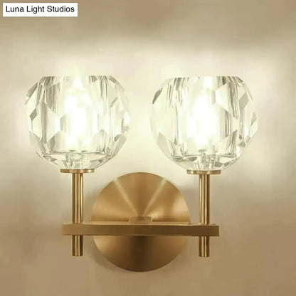 Brass-finished wall lamp with two faceted crystal globe shades decorbites ivy crystal wall lamp