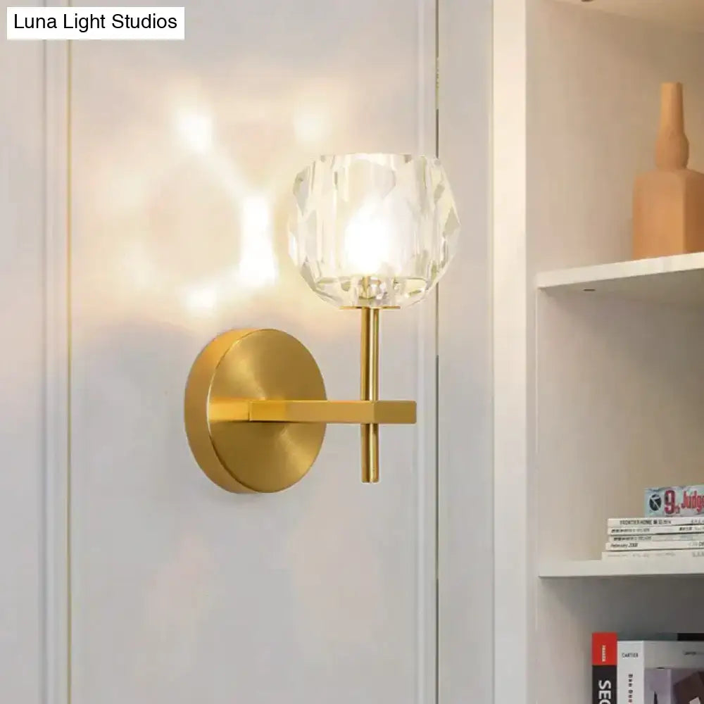 Gold-toned decorbites ivy wall lamp with a faceted crystal globe shade crystal wall lamp for elegant lighting