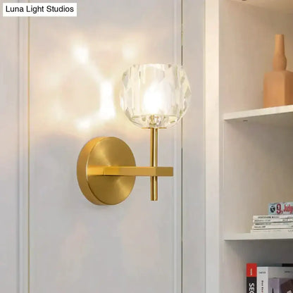 Gold-toned decorbites ivy wall lamp with a faceted crystal globe shade crystal wall lamp for elegant lighting