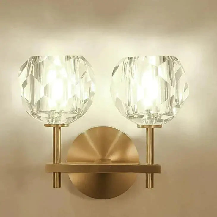 Gold-toned DecorBites™ Ivy wall lamp with two faceted crystal globe shades crystal wall lamp for elegant lighting