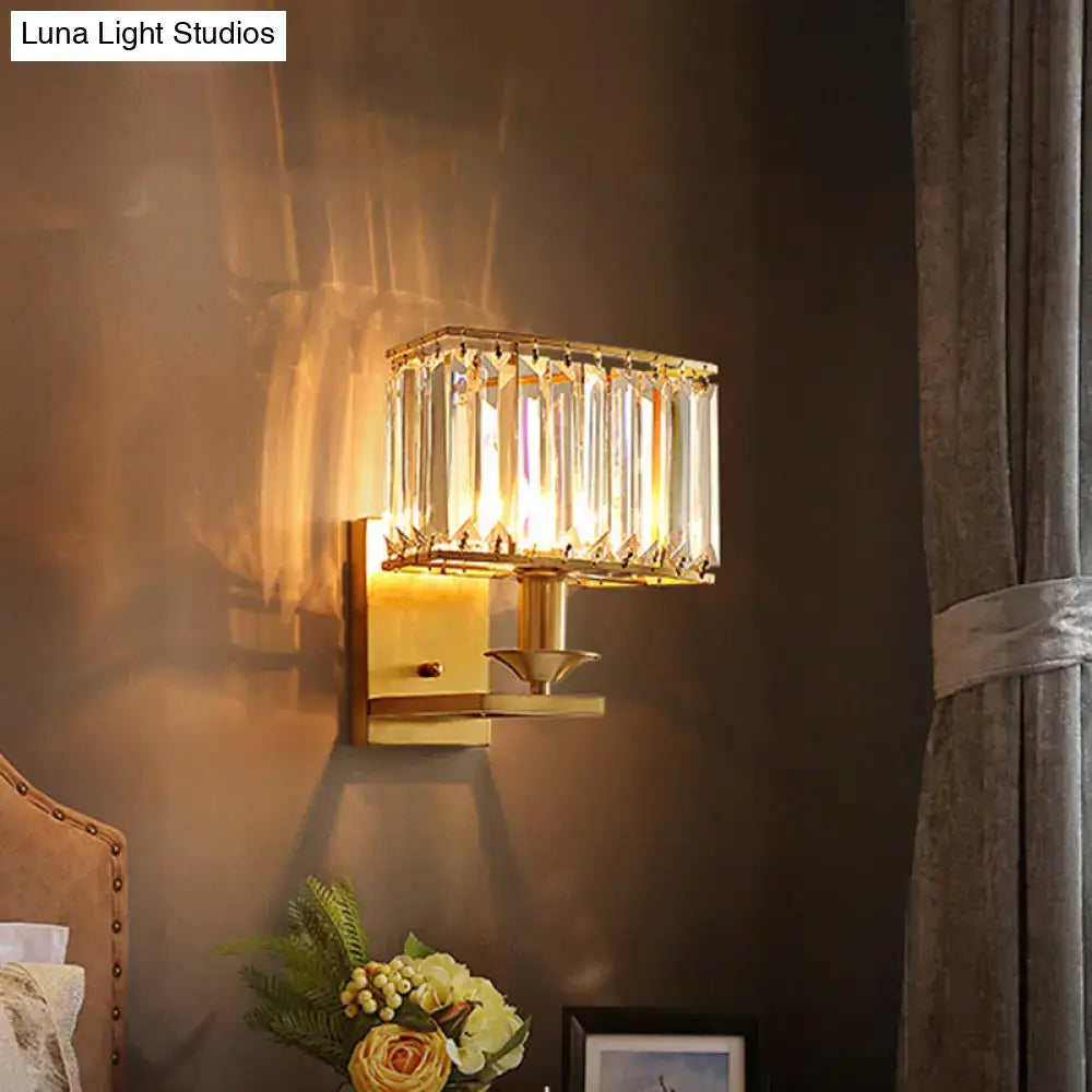 Modern gold crystal wall lamp with clear faceted prism frame for living room 110v-120v 220v-240v use