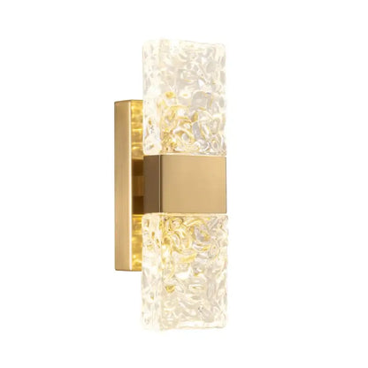 Modern gold wall lamp with textured translucent glass panels and central metallic accent for decorbites crystal wall decor