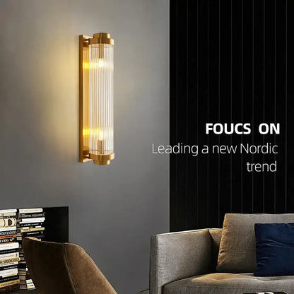 Modern gold crystal wall sconce with vertical glass rods by decorbites crystal for bedroom lighting decorbites crystal wall