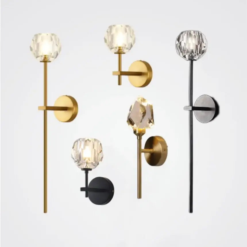 Modern gold crystal wall sconce with crystal-encrusted gold and black finishes for bedroom decorbites crystal wall lighting
