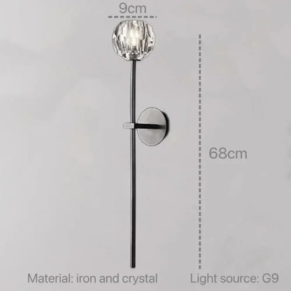 Modern gold decorbites crystal wall sconce with faceted globe on slender iron stem for bedroom led fixture lighting