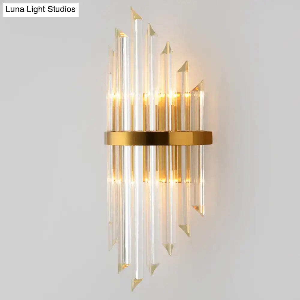 Modern gold crystal wall sconce with clear glass rods and pointed tips for living space 110v-120v lighting