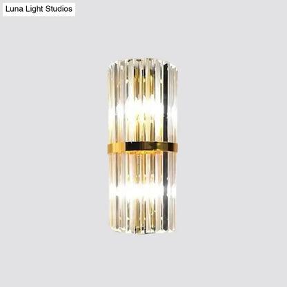 Modern gold crystal wall sconce with vertical rods in a sleek metal frame for living space 110v-120v lighting