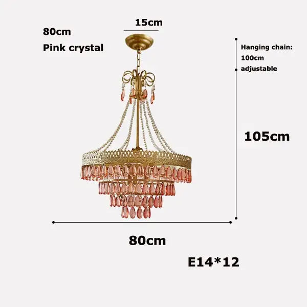 Elegant modern gold crystal water drop chandelier with pink glass beads and adjustable hanging chain for versatile decorbites decor