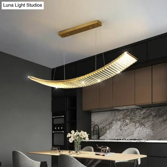 Modern gold curved crystal chandelier with ribbed surface pendant light for dining room suspended crystal chandelier