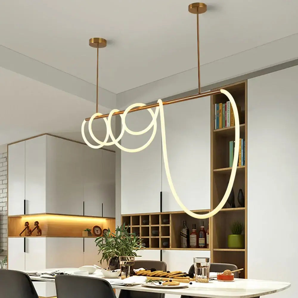 Modern gold curved led pendant lights featuring a sleek coiled design for living room pendant lights installation