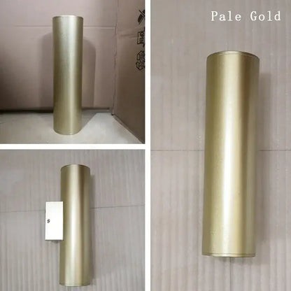 Modern gold cylindrical wall sconce light fixture with smooth metallic finish for living room wall sconce lighting
