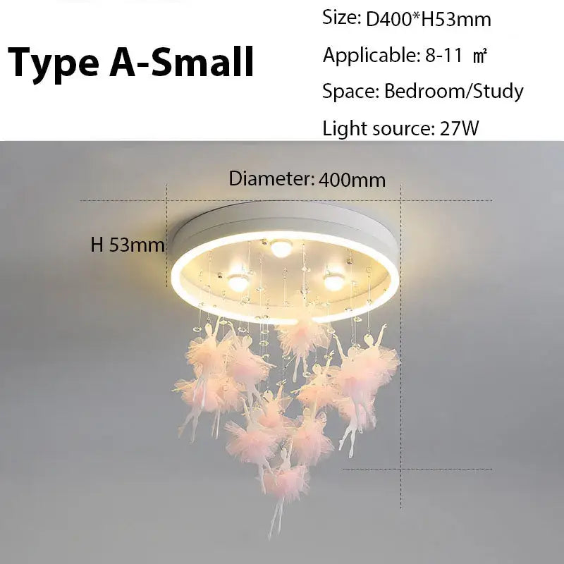Modern gold dancing girl led chandelier featuring a delicate pink ballet dancer design with crystal accents and white base